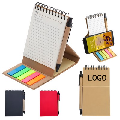 3-in-1 Custom Kraft Paper Notepad Set w/Sticky Notes & Click Action Ballpoint Pen