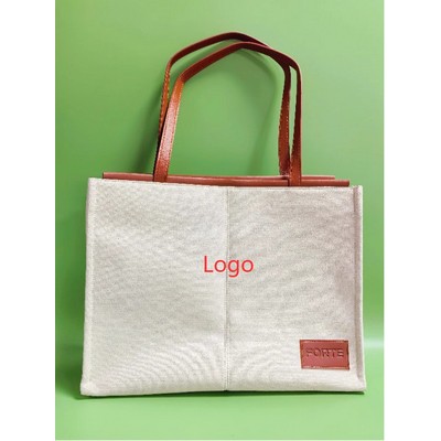 Pu Handle Canvas Tote Bag