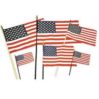 Cotton Miniature USA Flag w/Natural Wood Staff And Gold Spear (8"x12")