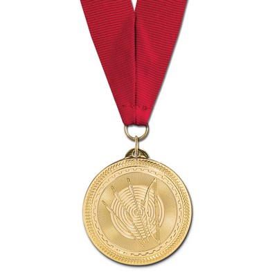 2" Archery Brite Laser Medal w/ Grosgrain Neck Ribbon