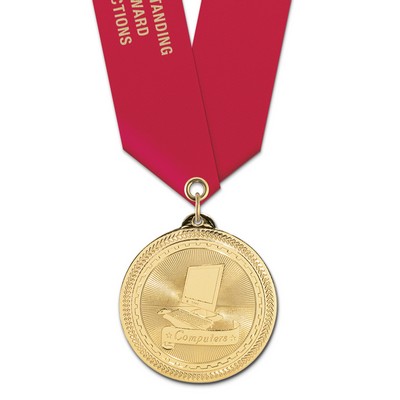 2" Computers Brite Laser Medal w/ Satin Neck Ribbon