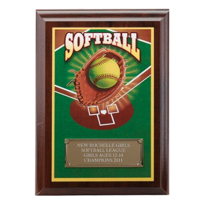 Softball Digital Photo Plaque w/Gold Aluminum Engraving Plate (5"x 7")