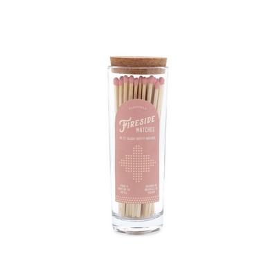 Fireside Tall Safety Matches With Blush Tip In Glass Container + Cork Lid (