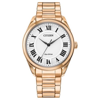 Citizen® Ladies' Arezzo Eco-Drive Rose Gold-Tone Stainless Steel Bracelet Watch w/White Dial