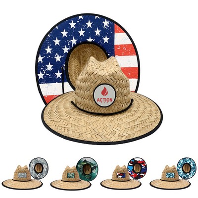 Lifeguard Straw Hat W/ Full Color Underbrim And Patch - Cattails Grass