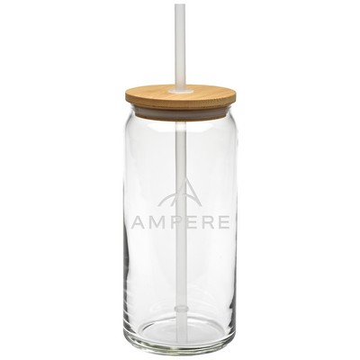 16 Oz. Etched Tall Boy Glass with Bamboo Lid