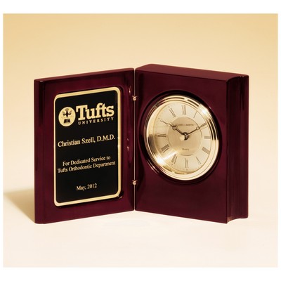 Rosewood Piano Finish Book Clock w/ Plate