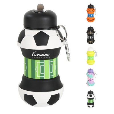 18 oz Clip-On Collapsible Silicone Football Water Bottle