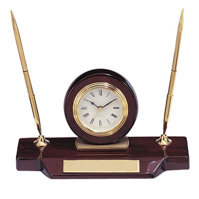 Rosewood Desk Clock & Pen Holder