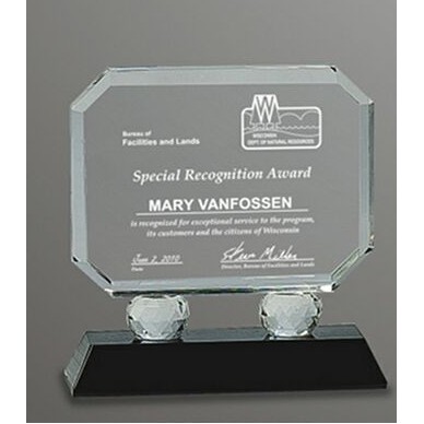 Small Crystal Octagon Award w/Black Pedestal Base