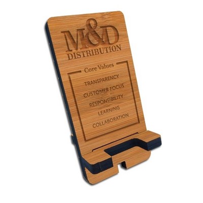 Etched Bamboo Phone Desk Stands test