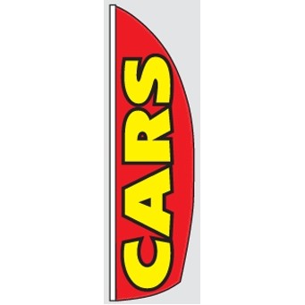 8' Poly-Knit Stock Sharkfin Flag (Cars w/Red Background)