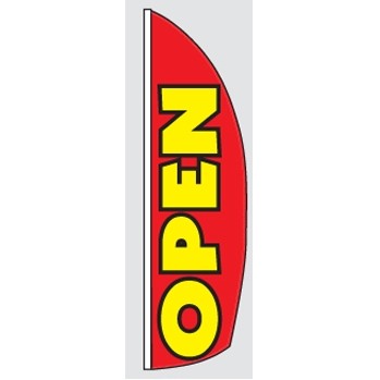 12' Poly-Knit Stock Sharkfin Flag w/Pole Kit (Open w/Red Background)