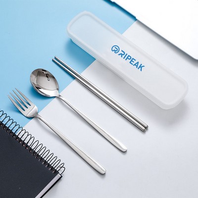 3-Piece 304 Stainless Steel Flatware Spoon Chopsticks Fork Tableware Set W/PE Box(Silver)