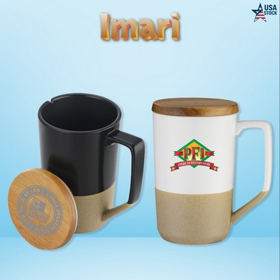Imari Modern Two-Tone 15 oz Mug with Curved Handle and Wood Lid