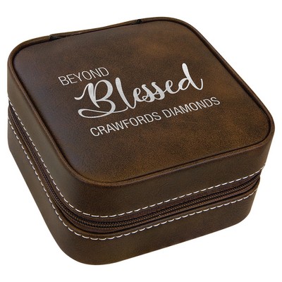 4" X 4" Rustic/Silver Leatherette Travel Jewelry Box