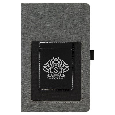 Gray w/Black/Silver Leatherette Journal w/Card Slot/No Satin Ribbon