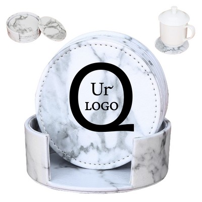 Marble Textured Leather Coasters --Six-Piece Set