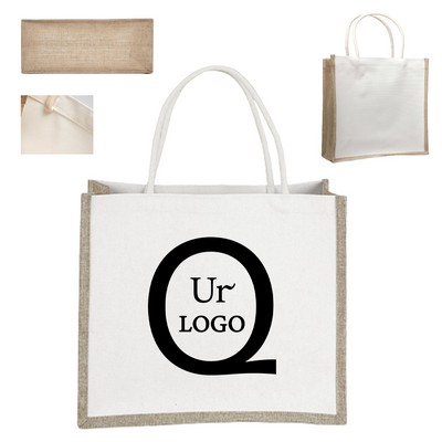 11.81 X 11.81 X 4.72 Inch Jute Canvas Tote Bag