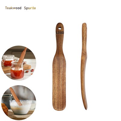10" Natural Wooden Skinny Spurtle Dough Whisking Sourdough Mixer Bread Stirring Spatula