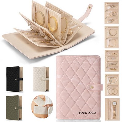 Jewelry Storage Book Ring Binder with Clear Zipper Velvet Pouch Bag