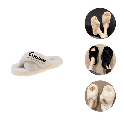 Fluffy Cross Band Slippers