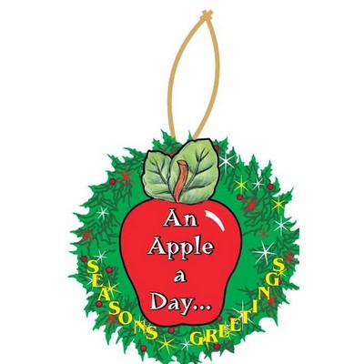 Apple w/ Daily Apple Slogan Wreath Ornament w/ Mirrored Back (6 Square Inch)