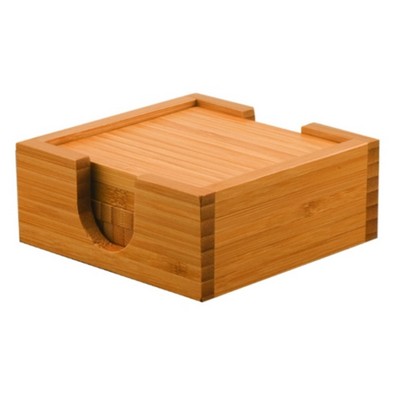 4" x 4" Bamboo Square 4-Coaster Set with Holder
