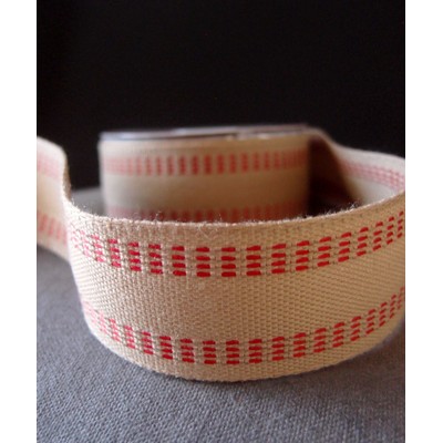 Burlap Webbing Ribbon w/Red Stitching
