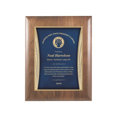 Walnut Plaque with Blue Showtime Plate 7" x 9"