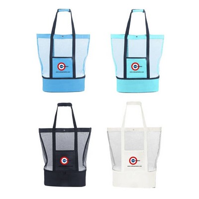 Mesh Beach Bag Tote with Insulated Cooler