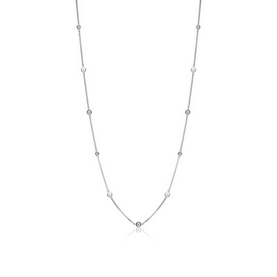 ELLE "Majestic" Sterling Silver with Pearl and Round Cubic Zirconia Bead Station Necklace- Silver