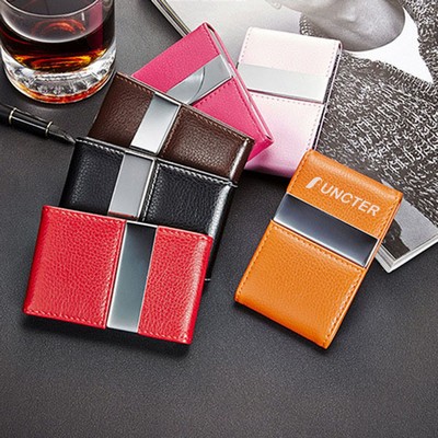Stailess Steel W/PU Leather Business Card Cases W/Magnetic Closure