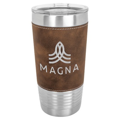 Polar Camel 20 oz. Rustic/Silver Laserable Leatherette Tumbler with Clear Lid