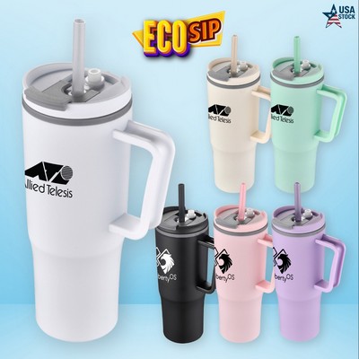 EcoSip 30oz Double Wall Plastic Travel Tumbler with Handle & Straw