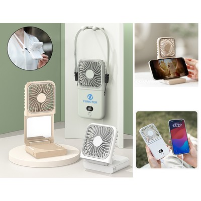 4 in 1 Portable Handheld Fan Foldable Neck Fan W/ Phone Stand Holder, Mirror, 2500mAh Power Bank