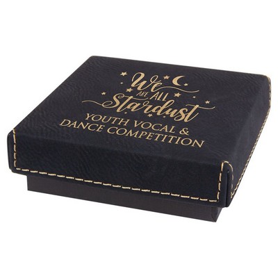 3 1/2" x 3 1/2" Black/Gold Medal Box with Leatherette Lid