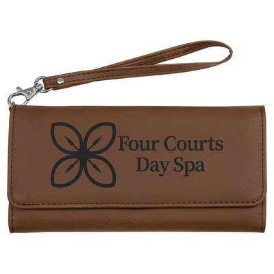 7 1/2" x 4" Dark Brown Leatherette Wallet with Strap