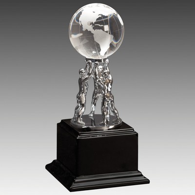 10" Crystal Globe w/ Silver Men & Black Piano Finish Base