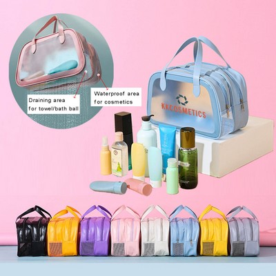 Clear PVC Dry Wet Divided Toiletry Handbag