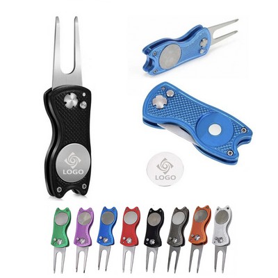 Golf Divot Repair Tool With Magnetic Ball Marker