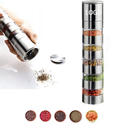 Stackable 5 Layers Salt and Pepper Grinder Set For Camping