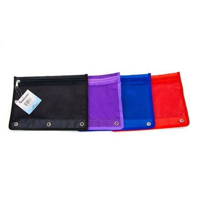 Pencil Cases - 3 Ring Reinforced, Zipper Closure, Assorted Colors (Cas