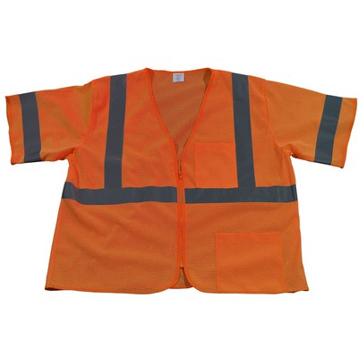 Orange Mesh ANSI 107-2015 CLASS 3 Vest with Zipper Front Closure
