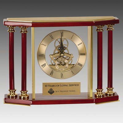 7.25" Executive 4-Pillar Gold & Rosewood Piano Finish Clock