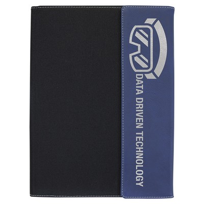 9 1/2"x12" Blue/Silver Leatherette / Black Canvas Portfolio w/Notepad