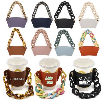 Leather Sleeve Cup Holder with Strap Handle