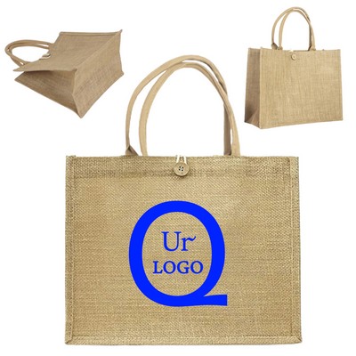 17.72 X 6.3 X 11.81 Inch Jute Burlap Tote Bag