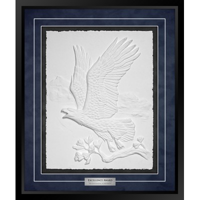 Majestic Flight (Black/Blue) - Cast Paper Sculptured Art - Shadowbox Award 22"x26"