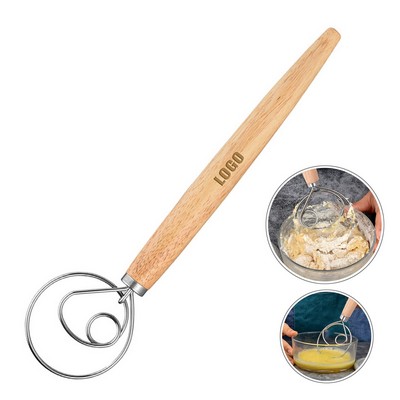 Single Eye Food Grade Stainless Steel Dough Whisk With Wooden Handle